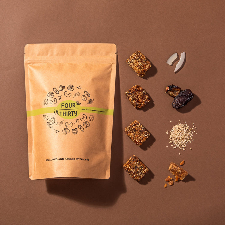 Image showcasing bag and ingredients for Coconut Sesame Bites