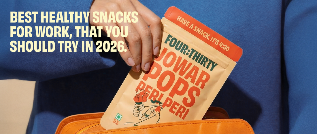 Healthy snacks for work displayed on an office desk 