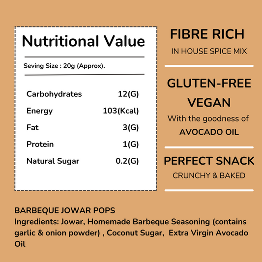 Barbeque Jowar Pops 30gms Nutritional Value Info